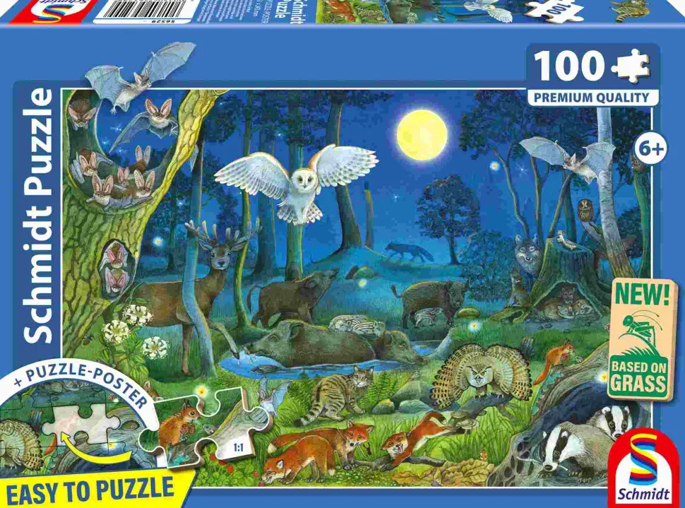 Puzzle Animais em uma floresta noturna