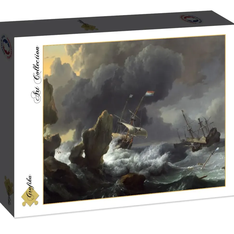 Puzzle Backhuysen: Navios em perigo na costa rochosa