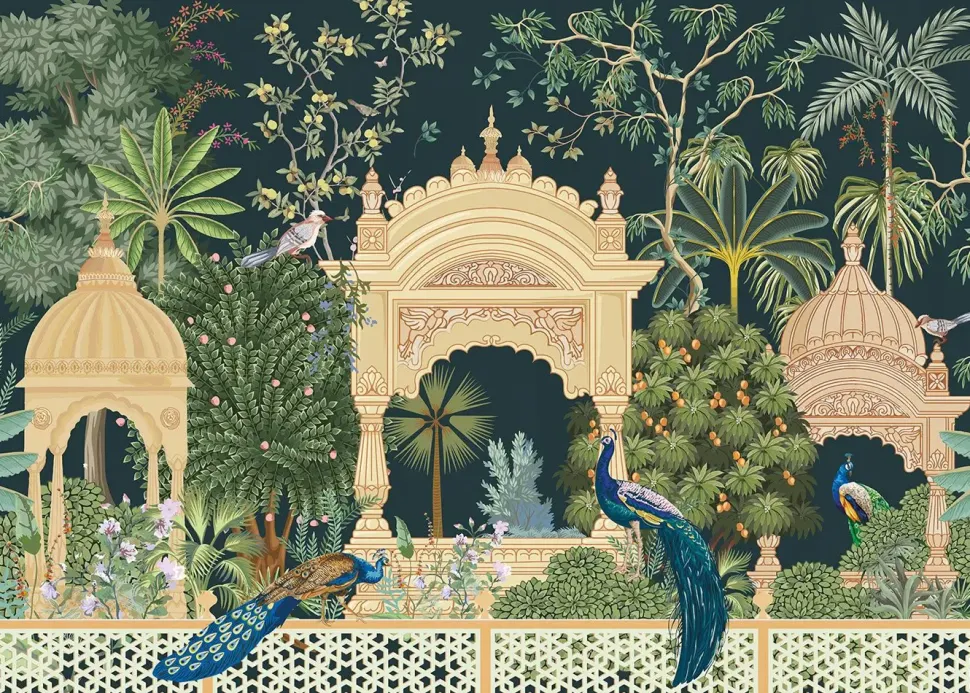 Puzzle Birds peacock flowers garden palace