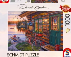 Puzzle Bush: cabana à beira do lago com bicicleta