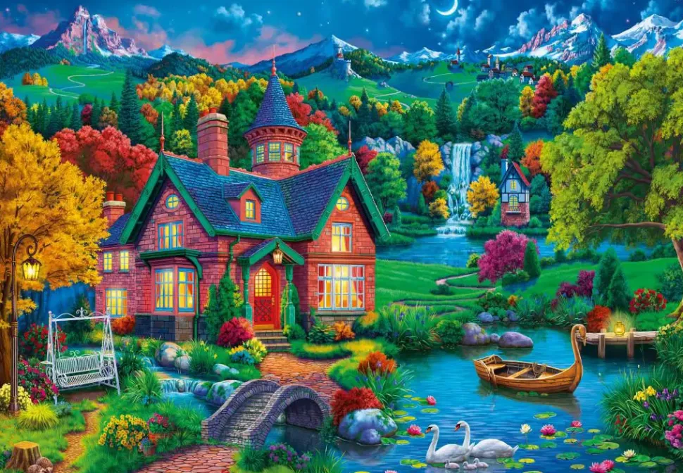 Puzzle Casa colorida perto do lago