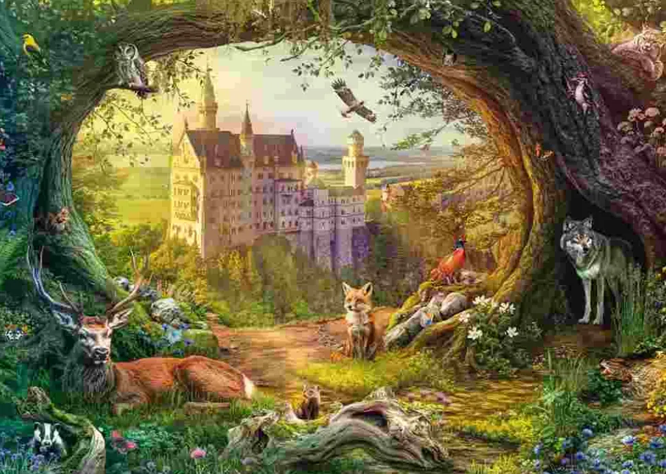 Puzzle Castelo de conto de fadas e magia da floresta