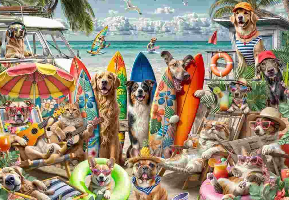 Puzzle Cães e gatos na praia