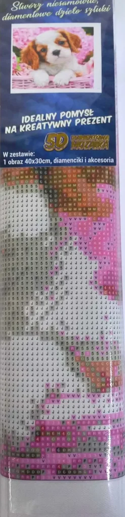 Puzzle Diamant painting: Cachorrinho em cesta rosa 30x40cm