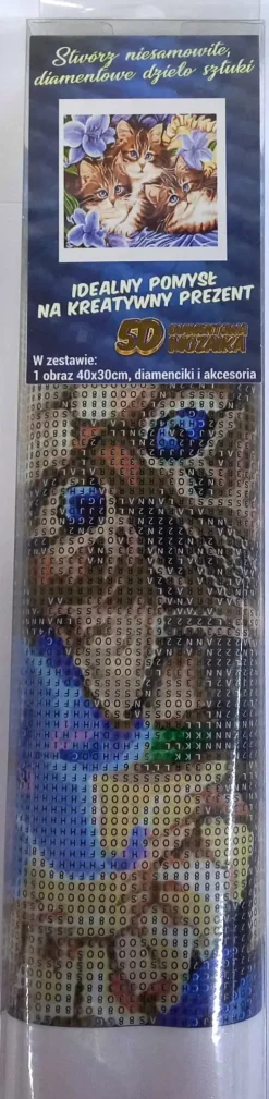 Puzzle Diamant painting: Três gatinhos em flores 30x40cm