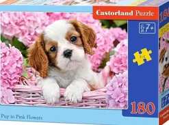 Puzzle Filhote de cachorro em flores rosa