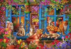 Puzzle Gatos de prateleira de janela