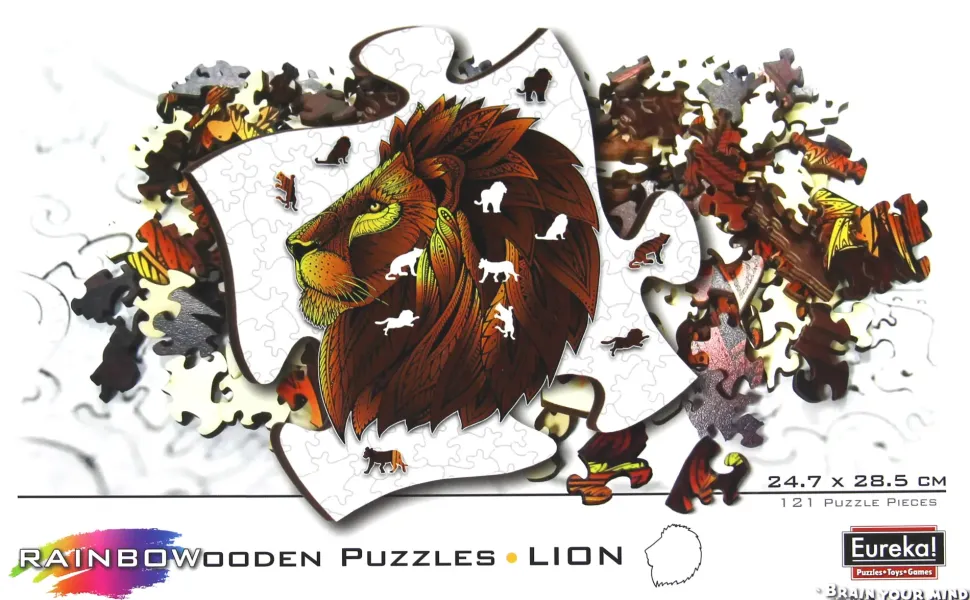 Puzzle Leão colorido de madeira