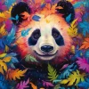 Puzzle Panda em uma floresta com cores de arco-íris