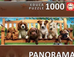 Puzzle Panorama de cachorros em um banco