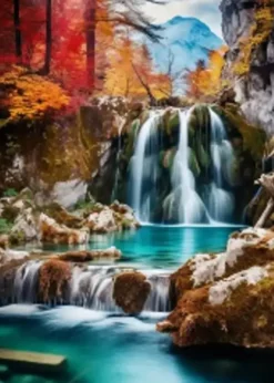 Puzzle Pintura Diamant: Cascata nas montanhas 30x40cm