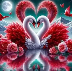 Puzzle Pintura Diamant: Cisnes apaixonados 30x40cm