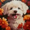 Puzzle Pintura Diamant: Cão em flores 30x40cm