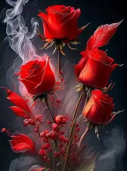 Puzzle Pintura Diamant: Flores rosas em fumo 30x40cm