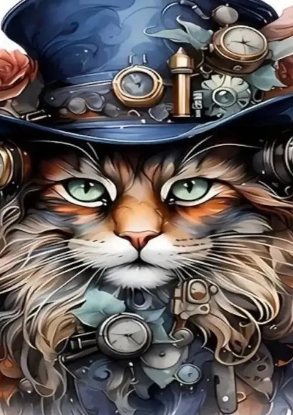 Puzzle Pintura Diamant: Gato Steampunk 30x40cm
