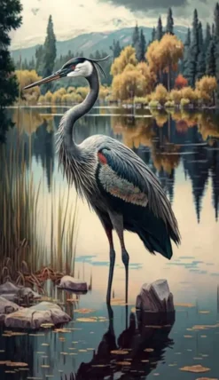 Puzzle Pintura Diamant: Grou no lago 30x40cm