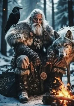 Puzzle Pintura Diamant: Guerreiro nórdico com lobo 30x40cm