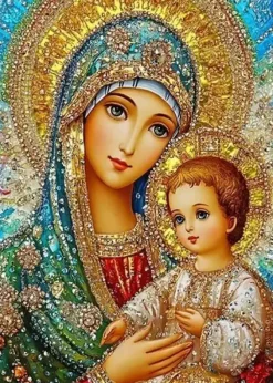 Puzzle Pintura Diamant: Maria e o Menino Jesus 30x40cm