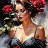 Puzzle Pintura Diamant: Mulher com rosas 30x40cm