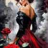 Puzzle Pintura Diamant: Mulher com rosas na cidade 30x40cm