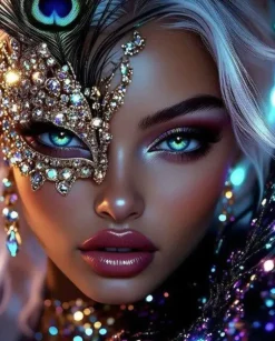 Puzzle Pintura Diamant: Mulher com uma máscara de pavão 30x40cm