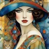 Puzzle Pintura Diamant: Mulher elegante com gato 30x40cm
