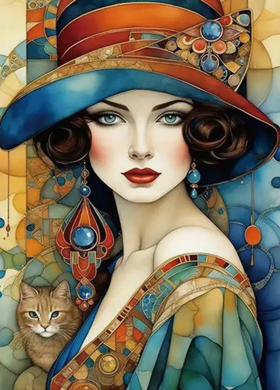 Puzzle Pintura Diamant: Mulher elegante com gato 30x40cm