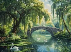 Puzzle Pintura Diamant: Ponte de pedra sobre o rio 30x40cm