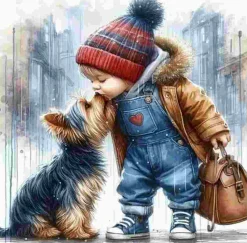 Puzzle Pintura Diamant: Rapaz com um cão 30x40cm