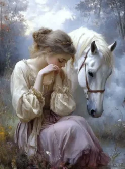 Puzzle Pintura Diamant: Rapariga com um cavalo 30x40cm