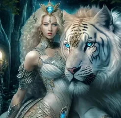 Puzzle Pintura Diamant: Rapariga com um tigre 30x40cm