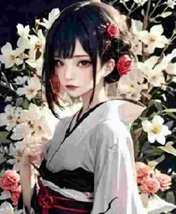 Puzzle Pintura Diamant: Rapariga de quimono 30x40cm