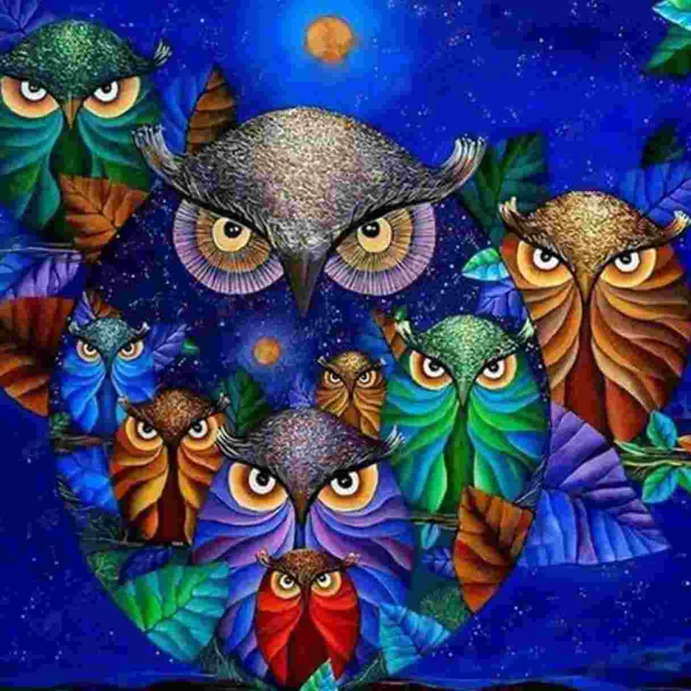 Puzzle Pintura diamantada: Corujas no céu noturno 7D 30x40 cm