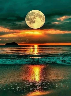 Puzzle Pintura diamantada: Lua cheia sobre o oceano 30x40 cm