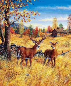 Puzzle Pintura diamantada: Veado no campo 30x40 cm