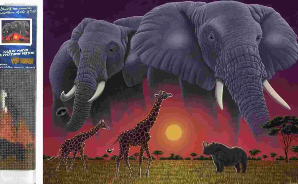 Puzzle Pintura diamantada: Elefantes na savana 30x40 cm