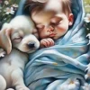 Puzzle Pintura diamantada: Bebê com cachorrinho 30x40 cm
