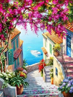 Puzzle Pintura diamante: Escadas acima do mar 30x40cm