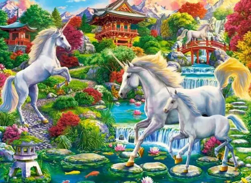 Puzzle Unicórnios em um jardim mágico