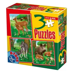 Puzzle 3v1 Animais selvagens