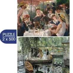 Puzzle 2x500 A Arte de Auguste Renoir : Le Déjeuner des Canotiers - La Grenouillère A Arte de Auguste Renoir : O jantar dos canoeiros - La Grenouillère