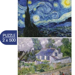 Puzzle 2x500 Arte de Van Gogh: A Noite Estrelada e a Casa em Auvers